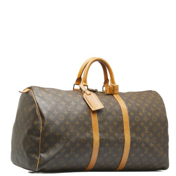 LOUIS VUITTON Monogram Keepall 55 Boston Bag M41424 Brown PVC Leather Ladies - Picture 2 of 10